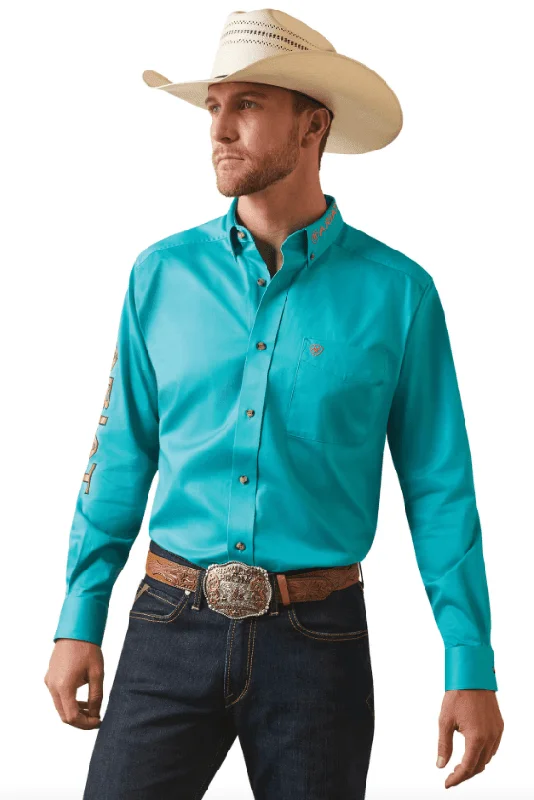 Layered shirt Ariat Men's Team Logo Teal Twill Fitted Long Sleeve Shirt 10043569