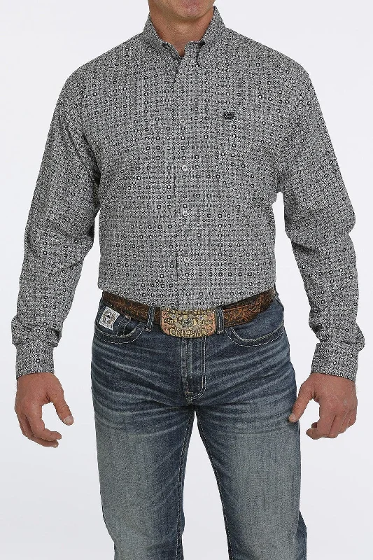 Short sleeve Cinch Men's Grey Geo Print Button Long Sleeve Western Shirt MTW1105442