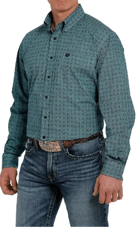 Checkered shirt Cinch Men's Turquoise Aztec Button Long Sleeve Western Shirt MTW1105365