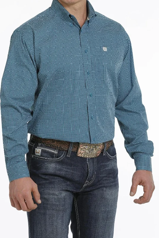 Military shirt Cinch Men's Blue Geo Print Button Long Sleeve Western Shirt  MTW1105308