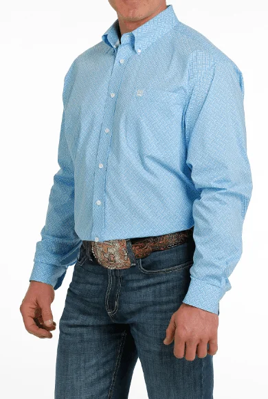 Solid shirt Cinch Men's Light Blue Geo Print Button Long Sleeve Western Shirt MTW1105540