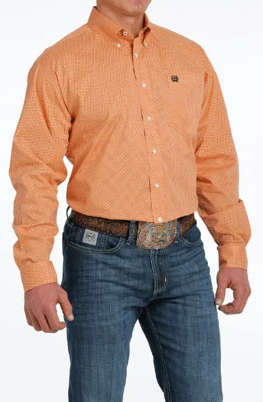 V-neck shirt Cinch Men's Orange Geo Print Button Long Sleeve Western Shirt MTW1105522