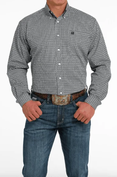 Embroidered shirt Cinch Men's Gray Geo Print Button Long Sleeve Western Shirt MTW1105518