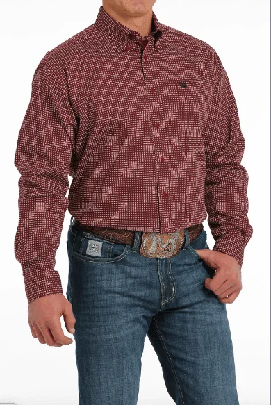 Work shirt Cinch Men's Burgundy Geo Print Button Long Sleeve Western Shirt MTW1105528