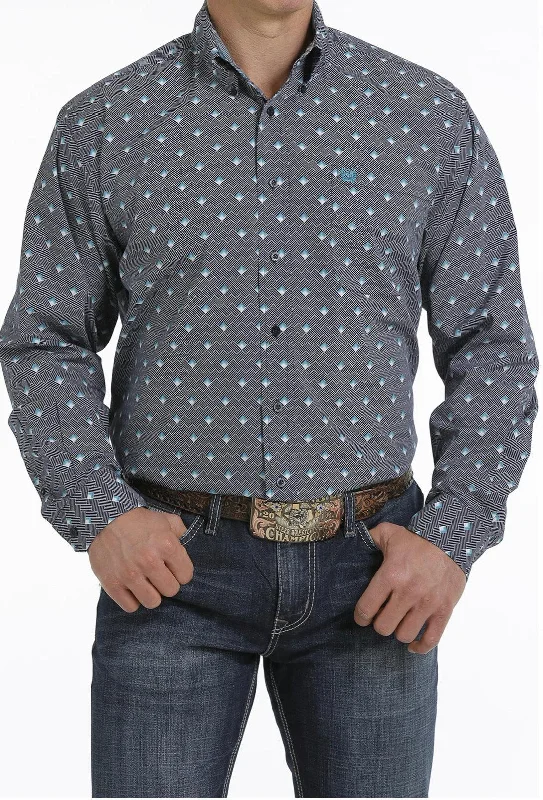 Oversized shirt Cinch Men's Navy Geo Print Button Long Sleeve Western Shirt MTW1105302