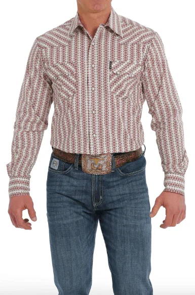 Casual button-up Cinch Men's Red Stripe Snap Long Sleeve Western Shirt MTW1301063