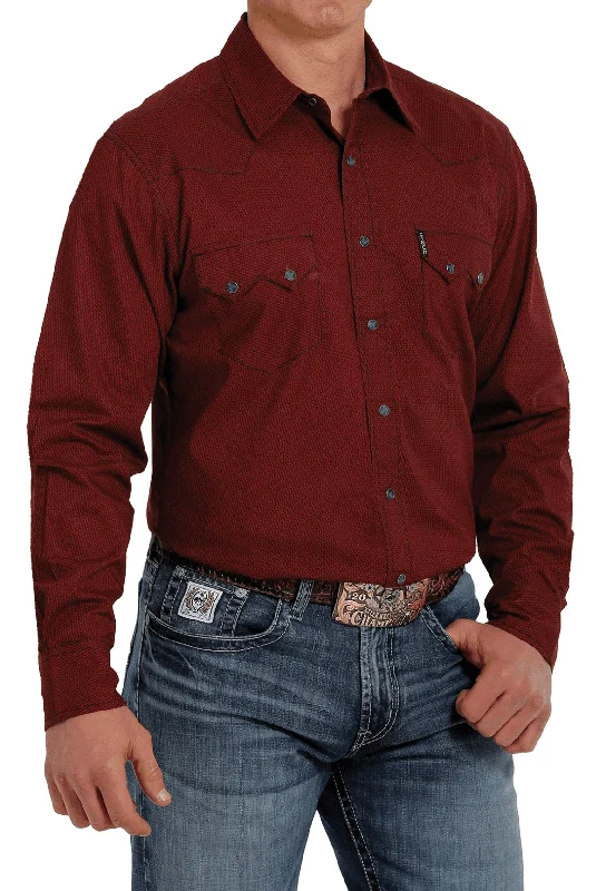 Striped shirt Cinch Men's Red Geo Print Button  Long Sleeve Western Shirt MTW1301055