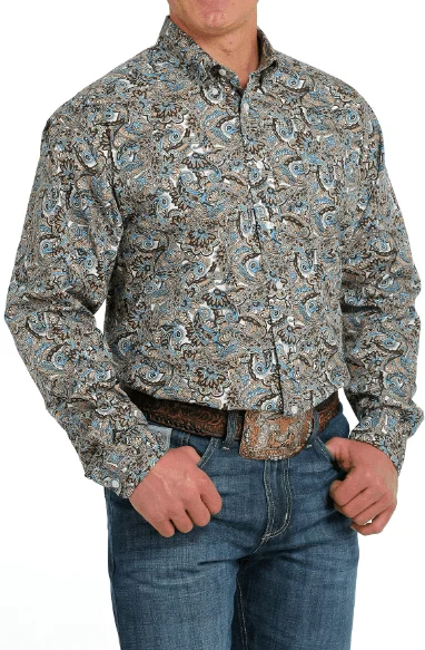 Graphic shirt Cinch Men's Brown Paisley Button Long Sleeve Western Shirt MTW1105544