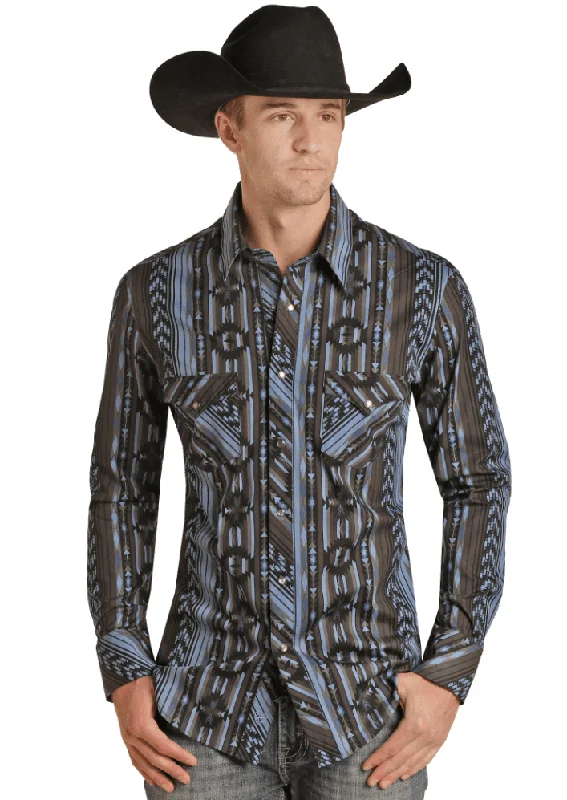 Tunic shirt Rock & Roll Cowboy Men's Blue Aztec Print Western Shirt RRMSOSR08W