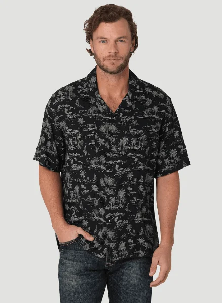 Silk shirt Wrangler Men's Coconut Cowboy Black Camp Shirt 112324944