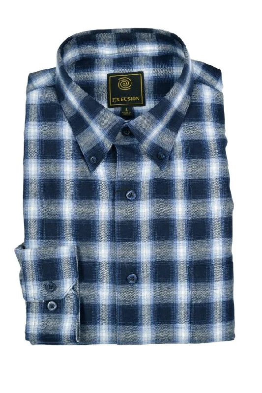 Relaxed shirt FX Fusion Navy Multi Plaid Button Down Flannel Shirt