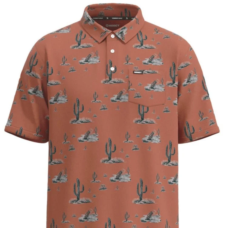 Blouse shirt Hooey Men's "Hot Shot" Short Sleeve Cactus Print Polo in Rust