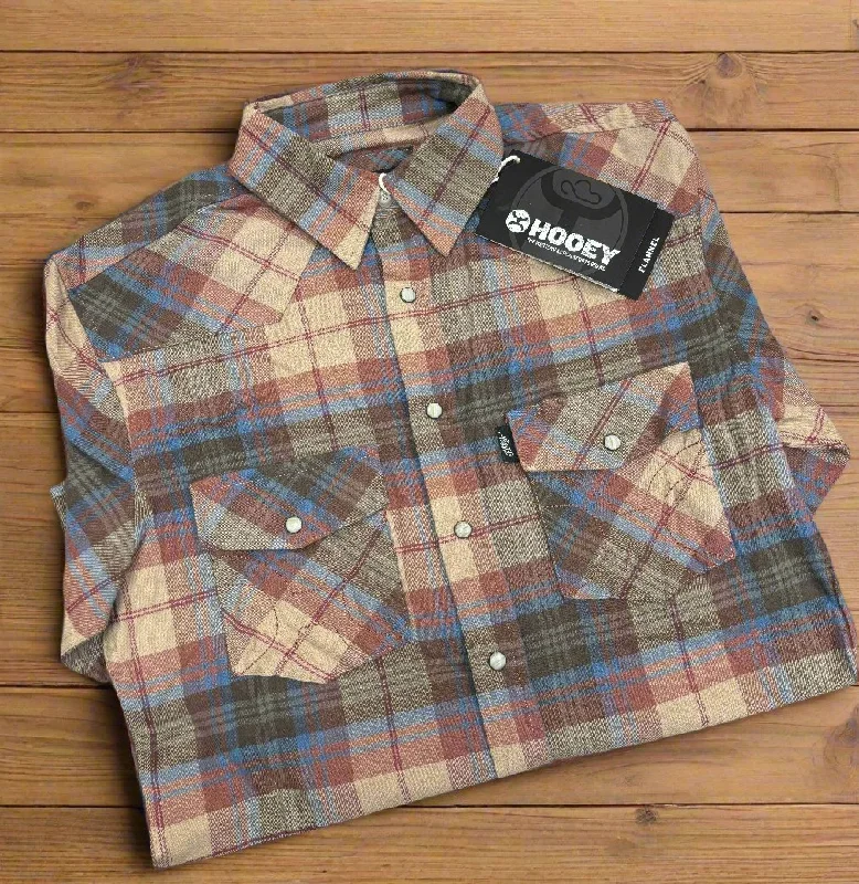 Work shirt Hooey Men's Burnt Orange Multi Plaid Flannel Snap Long Sleeve Shirt HF1004ORBR