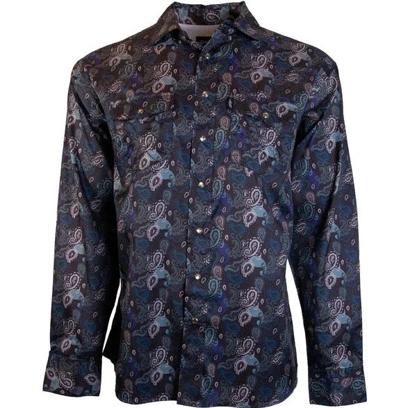 Silk shirt Hooey Men's Sol Paisley L/S Western Snap Shirt in Black