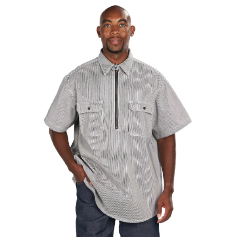 Boho shirt KEY Men's Hickory Half-Zip Short Sleeve Work Shirt