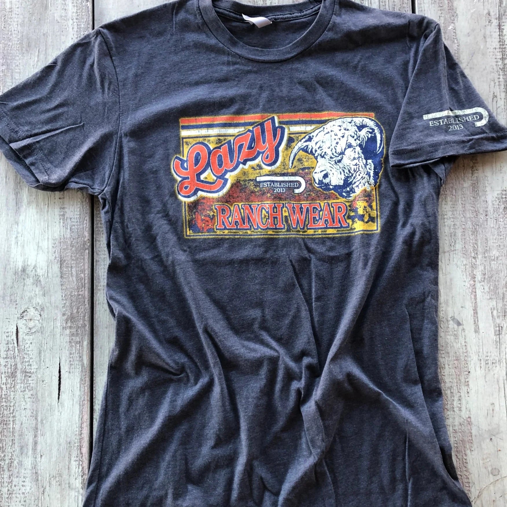 Cold-shoulder shirt Lazy J Ranch Wear Retro Ranchwear Logo T-Shirt in Grey