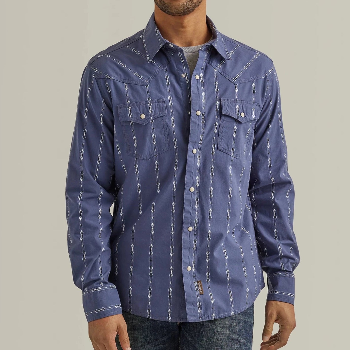 Solid shirt Wrangler Retro Men's Premium Western Snap Southwestern Print Shirt in Vintage Indigo