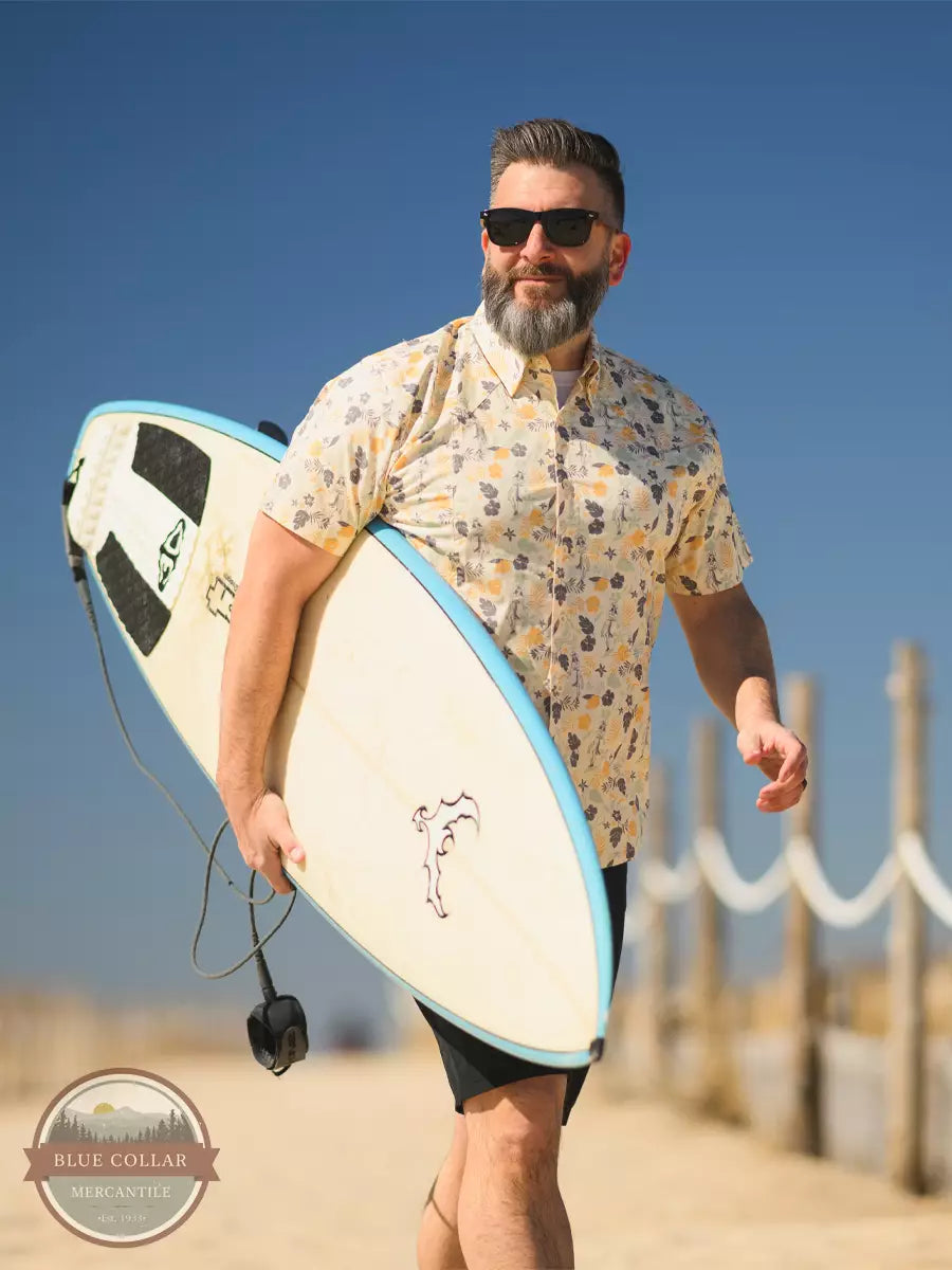 Tailored shirt 34048-TAN Eric Hawaiian Tropical Print Short Sleeve Shirt