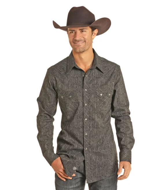 Casual shirt Rock & Roll Cowboy Men's Black Paisley Modern Fit Long Sleeve Western Shirt BMN2S04717