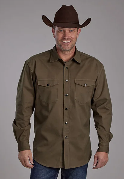 Plaid shirt Roper Men's Olive Brushed Twill Long Sleeve Snap Western Shirt 0423-6626OLV