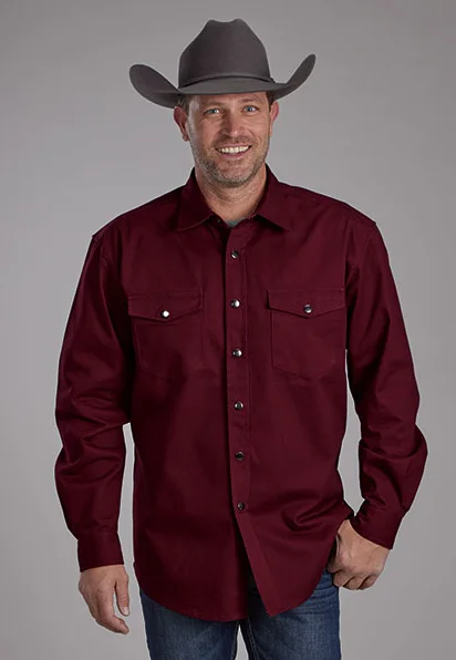 Fitted shirt Roper Men's Wine Brushed Twill Long Sleeve Snap Western Shirt 0423-6626WN