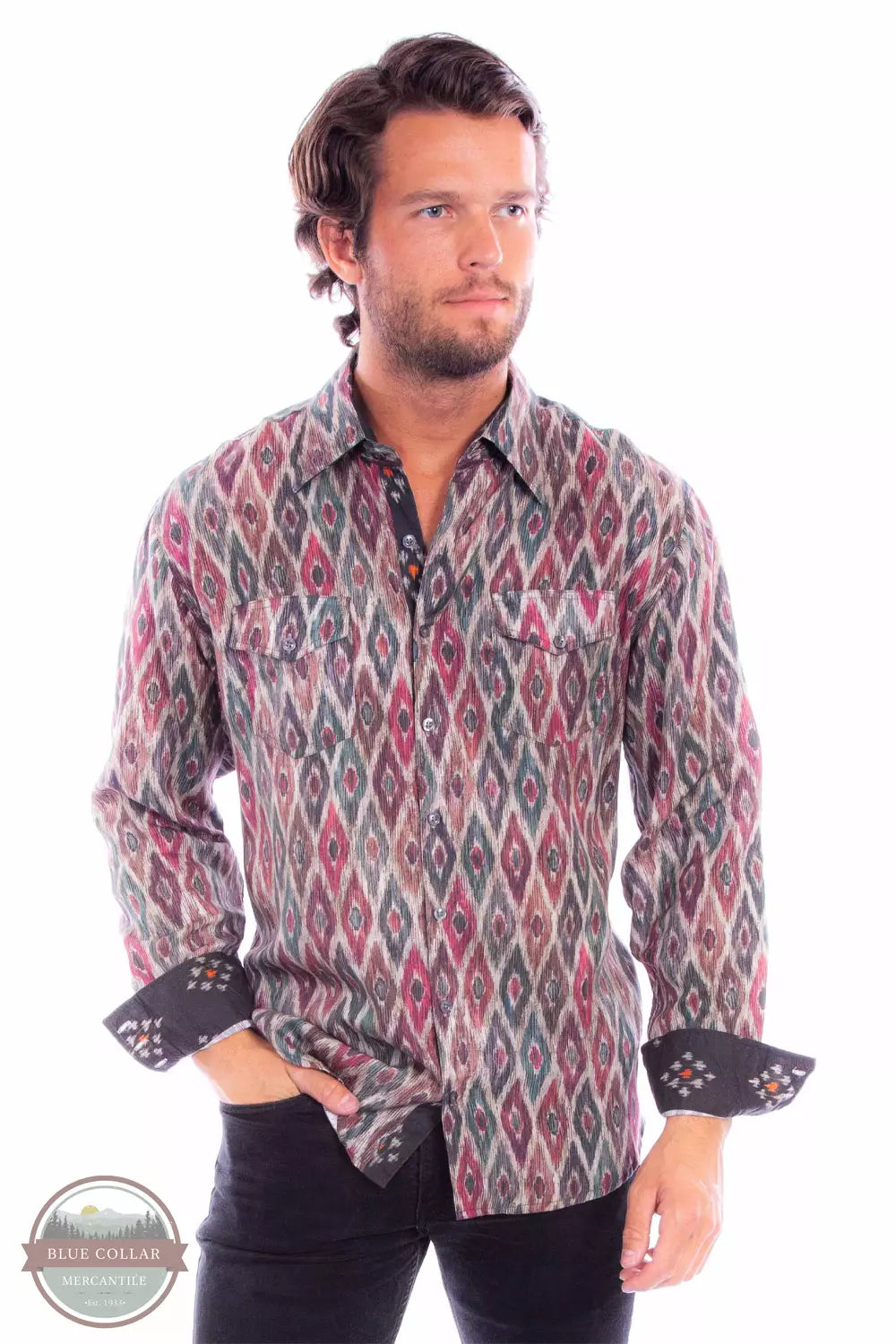 Boxy shirt PS-330 MUL Diamond Print Tencel Long Sleeve Shirt